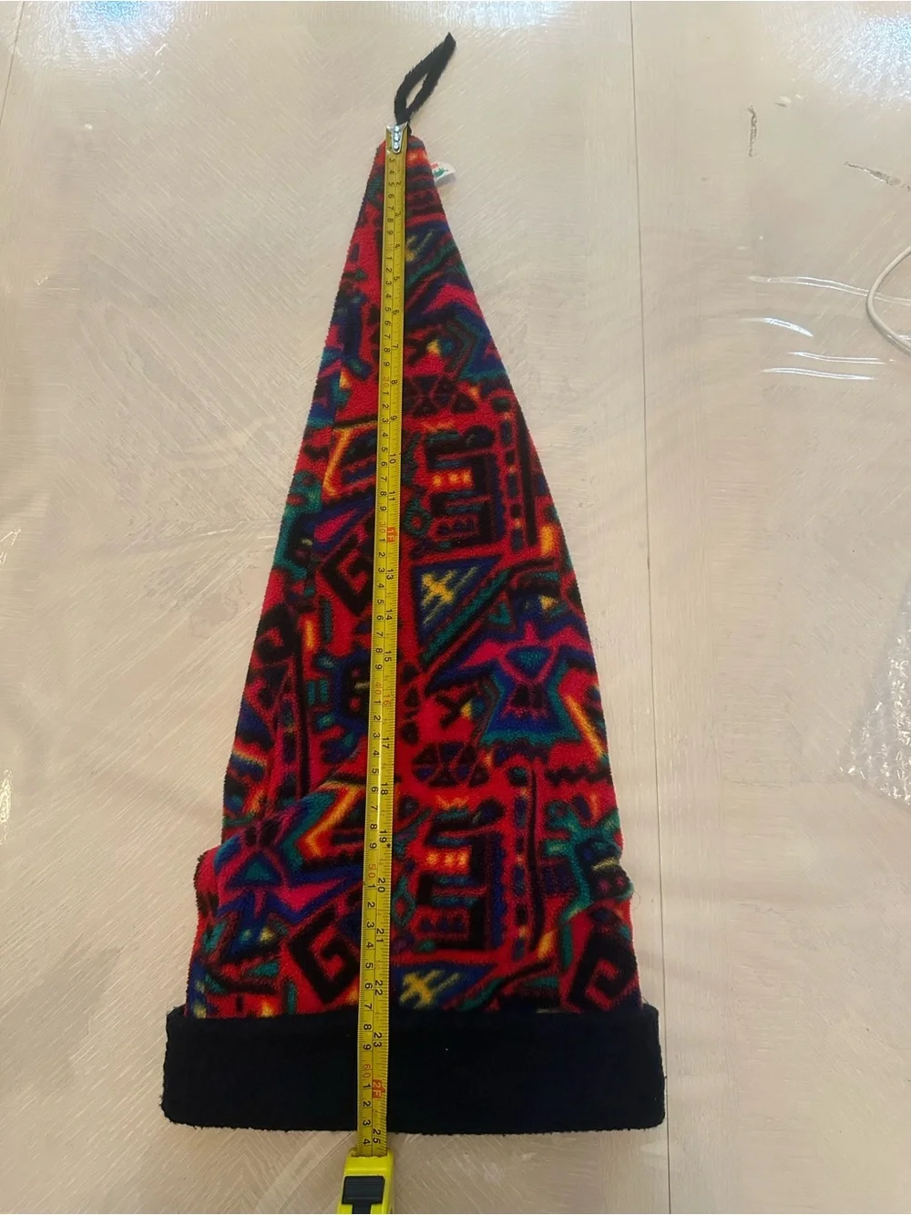 Turtle Fur Vintage Kids Long Tail Fleece Ski Hat Red Geometric Pointy Stocking